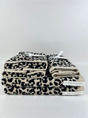 Bianca Bath Towel Set Luxurious Beige Black Leopard Print Velour Cotton 6pc NEW